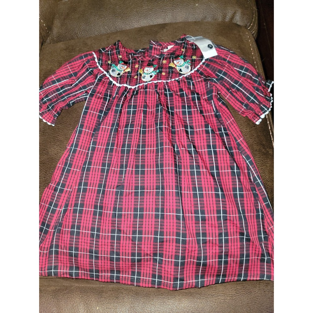 Toffee apple‎ red plaid snowman dress size 2t nwt Christmas holiday